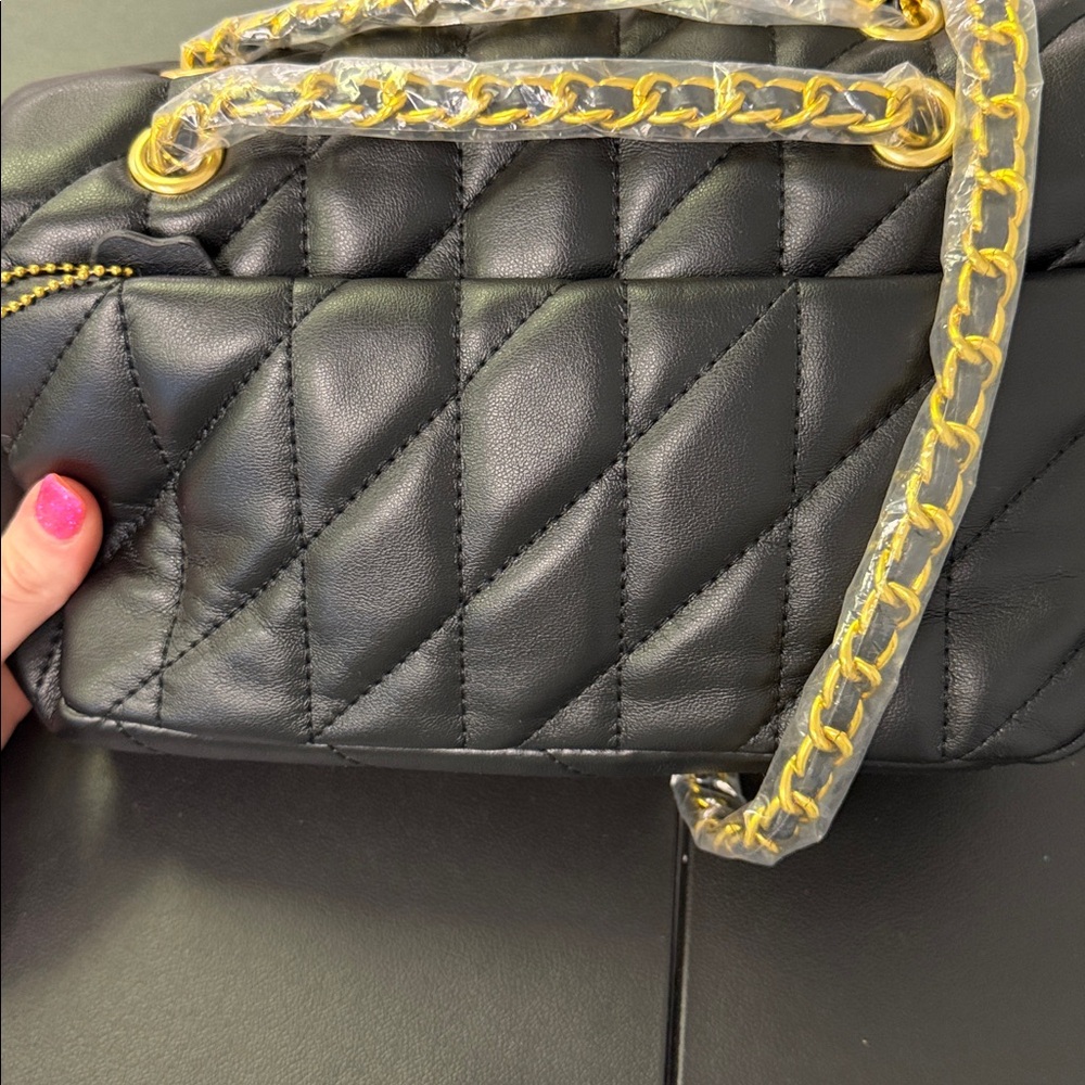 Coach Quilted Black Leather Crossbody with Gold Chain - Picture 4 of 4